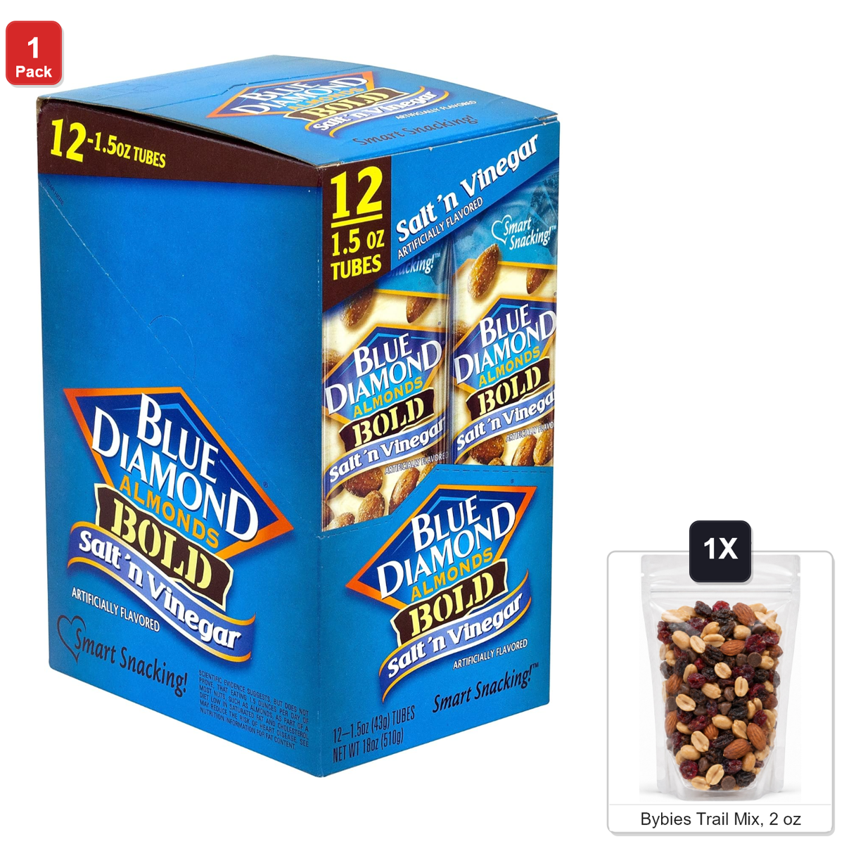 미국직구 Blue Diamond Salt 견과 43g / Blue Diamond Salt and Vinegar Almonds, 12 Tubes x 43g Each, 510g Tot 1