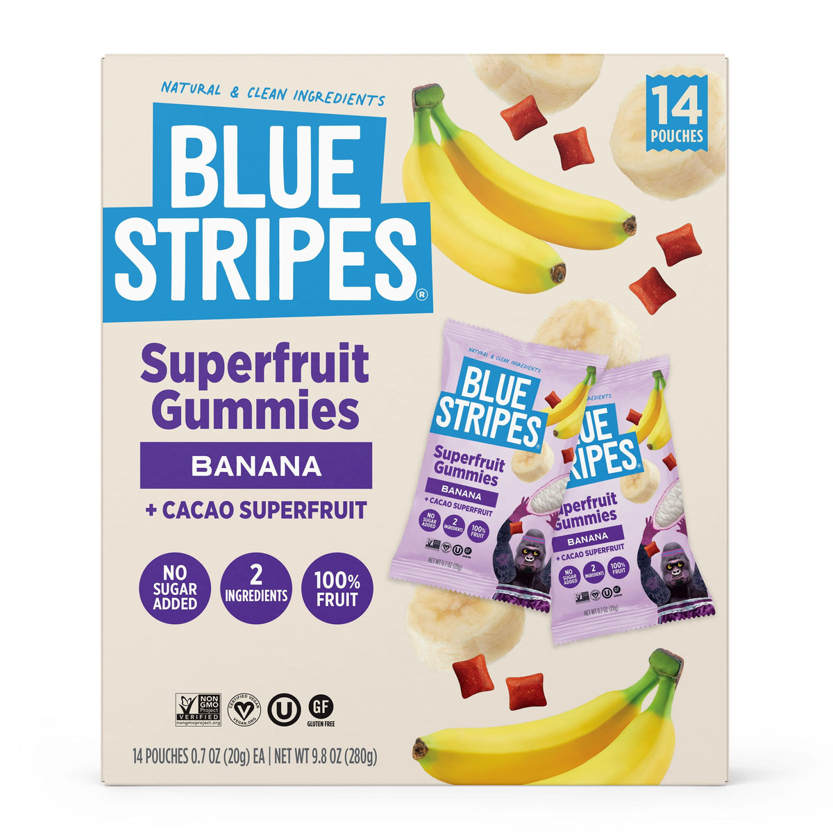 미국직구 Blue Stripes Banana 젤리 20g / Blue Stripes Banana and Cacao Fruit Superfruit Gummies Club, 20g,  1