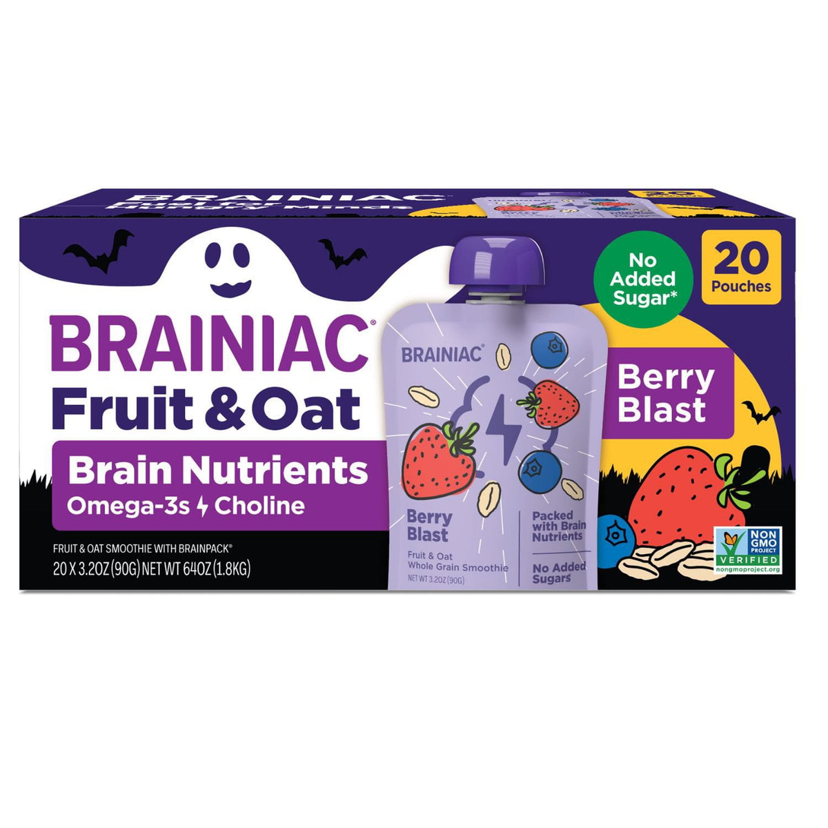미국직구 Brainiac Halloween Fruit 91g 20팩 / Brainiac Halloween Fruit and Oat Smoothie Pouches, 91g, 20 c 1