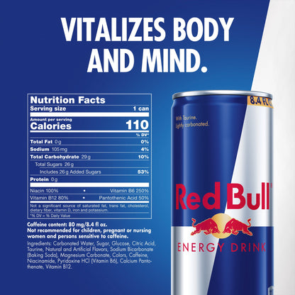 미국직구 레드불 Energy Drink, 8.4 fl. oz., 6 Packs of 4 Cans, 80mg Caffeine, Taurine & B Vitamins