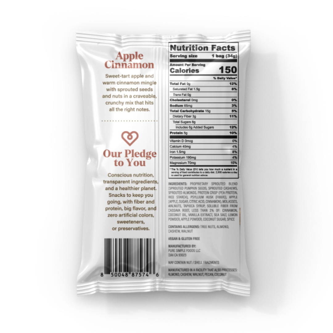 미국직구 Purely Sprouted Apple 견과 34g 6팩 / Purely Sprouted Apple Cinnamon Sprouted Nut & Seed  2