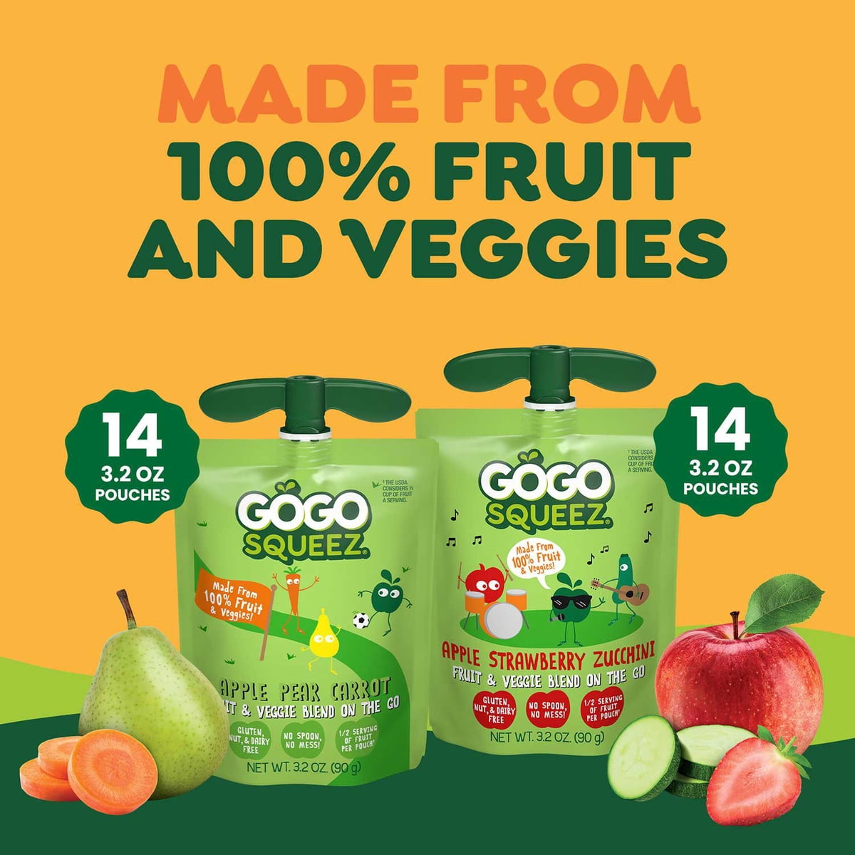 미국직구 GoGo SqueeZ Fruit 91g / GoGo SqueeZ Fruit & Veggiez No Sugar Added Applesauce Variety 4
