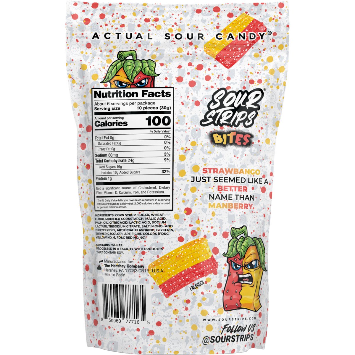 미국직구 SOUR STRIPS Bites 캔디 180g 2팩 / SOUR STRIPS Bites Strawbango Flavored Chewy, Candy Bag 3