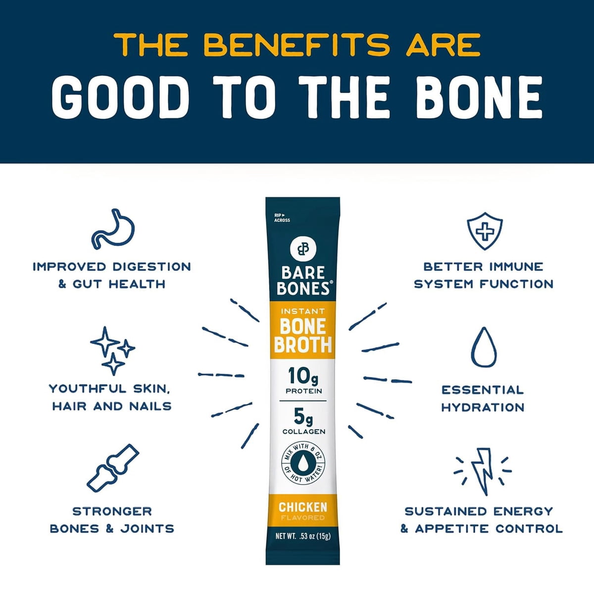 미국직구 Bare Bones Instant 120g 8팩 / Bare Bones Instant Chicken Bouillon Bone Broth Sticks, 1 5