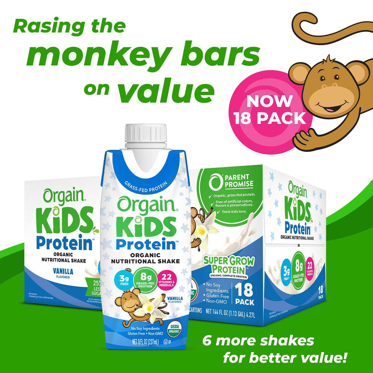 미국직구 Orgain Kids 237ml / Orgain Kids 8g Protein Organic Nutritional Shake, Vanilla, 237ml, 4