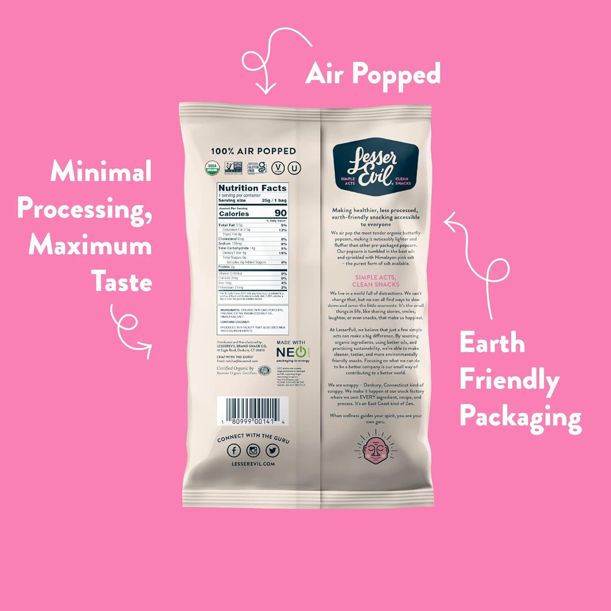 미국직구 25g 48팩 / (Pack of 48) Lesser Evil Popcorn Himalayan Pink Salt Organic 25g 2