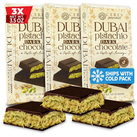 미국직구 Ceres 초콜릿 99g 3팩 / Ceres Gourmet Dubai Dark Chocolate Kunafa Pistachio Bar Crispy 55% Coc 1