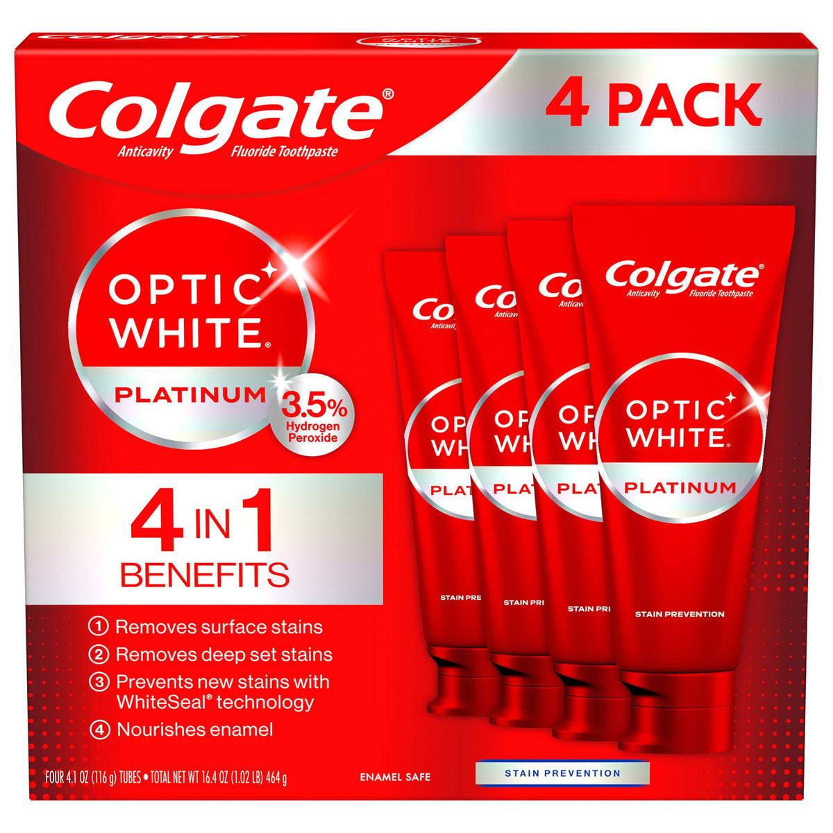 미국직구 Colgate Optic 116g 4팩 / Colgate Optic White Platinum Toothpaste, 116g, 4-pack 1