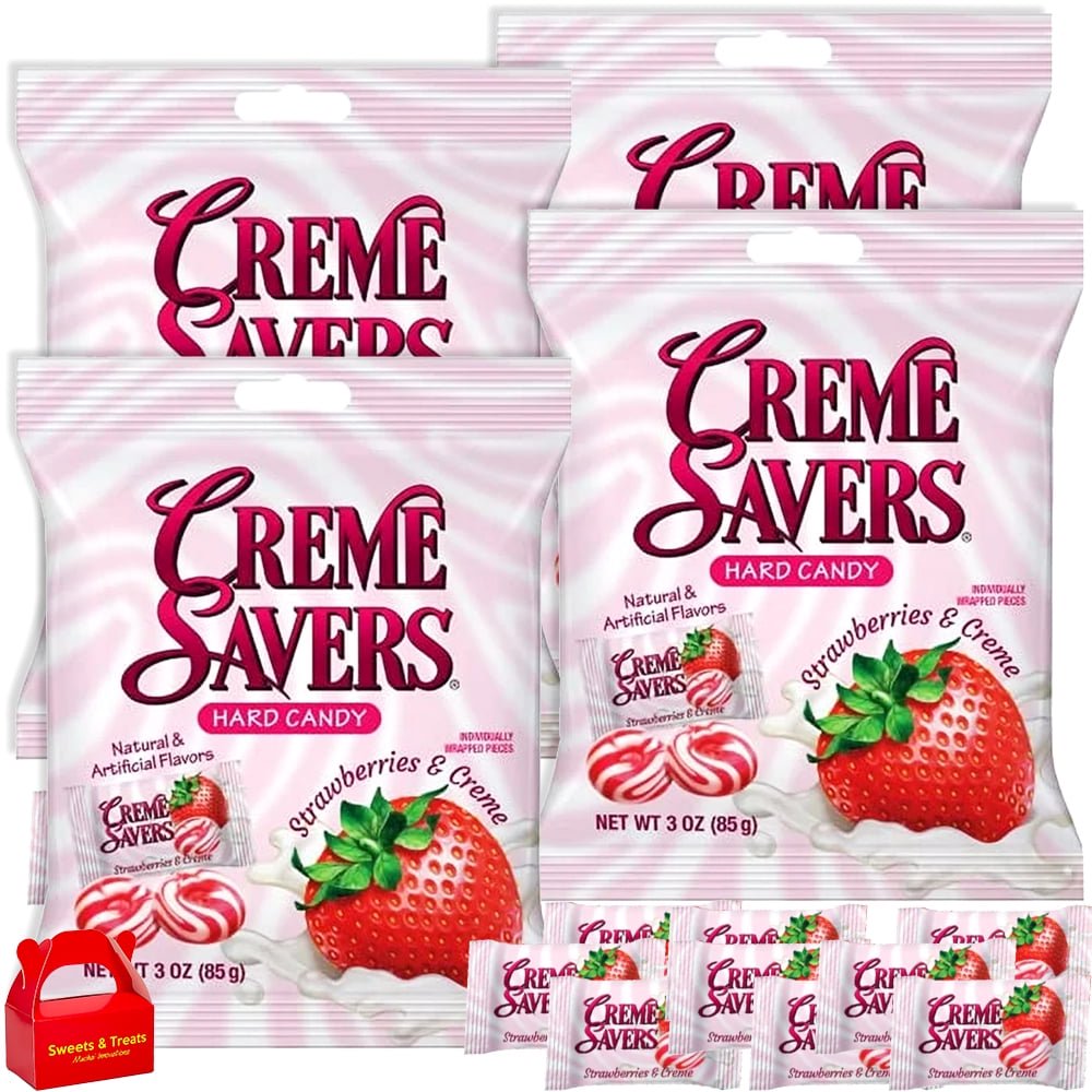 미국직구 Creme Savers Strawberry 캔디 85g / Creme Savers Strawberry & Cream Hard Candy, 4 Bags (85g Each), 1