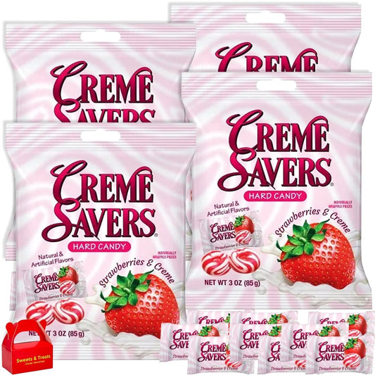 미국직구 Creme Savers Strawberry 캔디 85g / Creme Savers Strawberry & Cream Hard Candy, 4 Bags (85g Each), 1