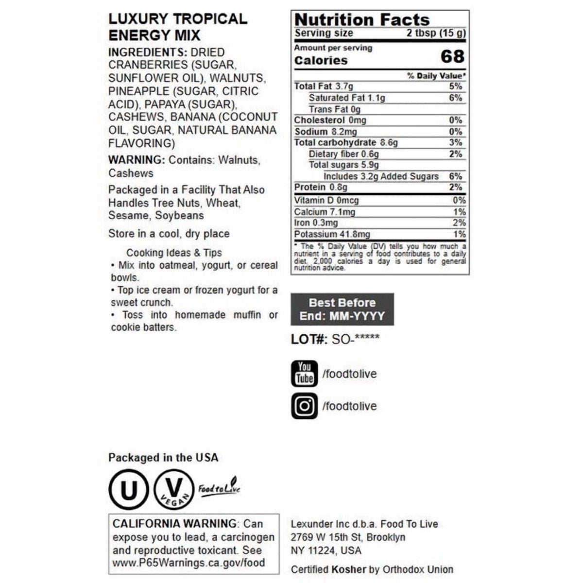미국직구 Luxury Tropical Energy 견과 / Luxury Tropical Energy Mix, 8 Ounces - Dried Fruit and Nu 3
