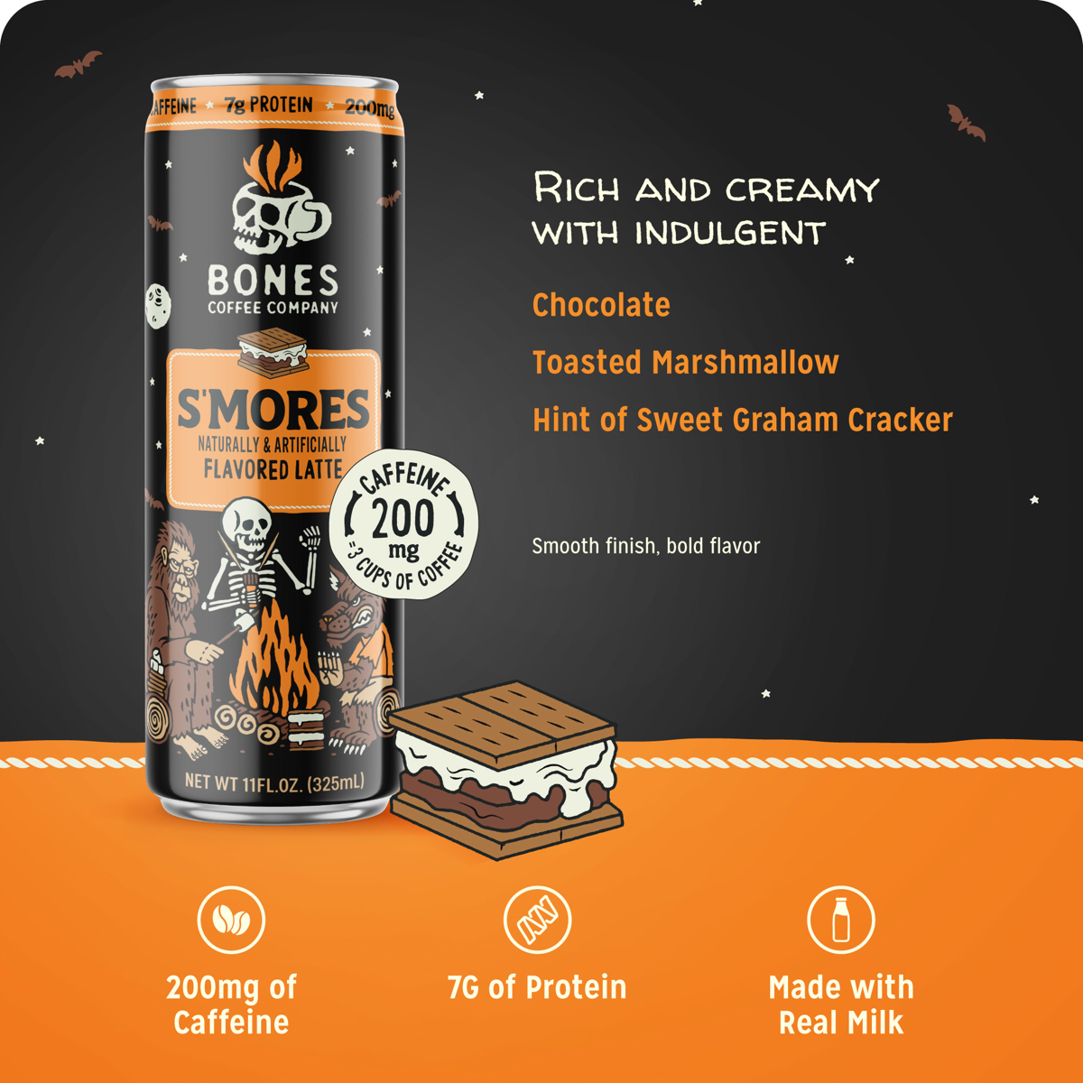 미국직구 Bones 커피 325ml 2팩 / Bones Coffee Company S'mores Flavored Iced Coffee Latte, Ready To 2