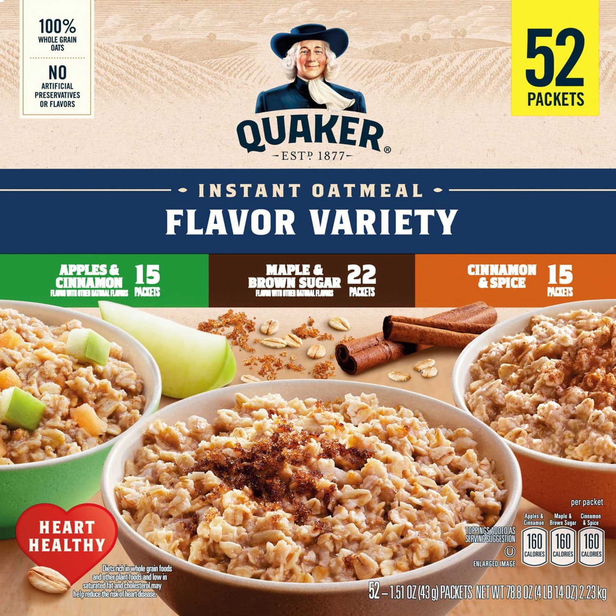미국직구 Quaker Instant Oatmeal 43g / Quaker Instant Oatmeal, Variety Pack, 43g, 52 pk. 3