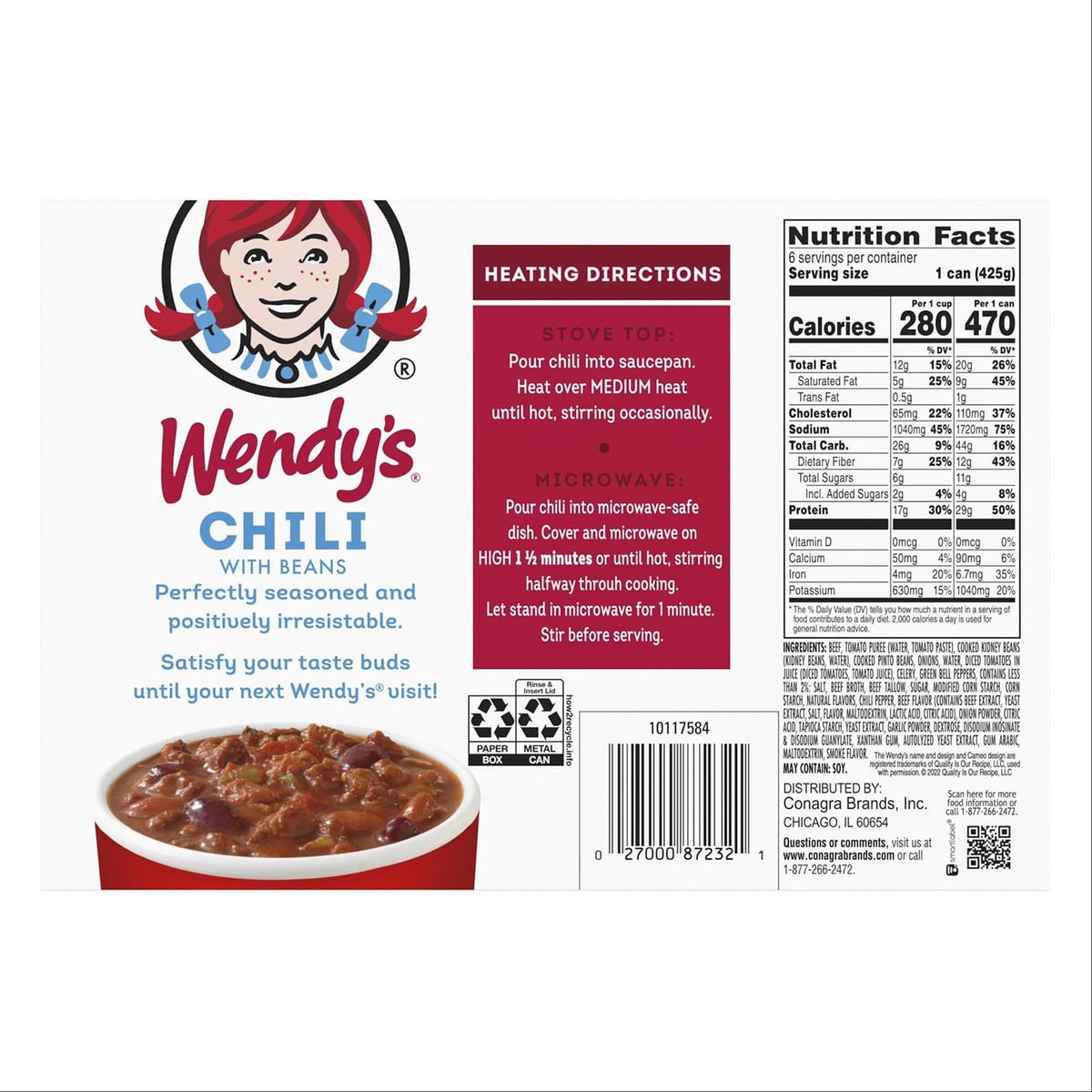 미국직구 Wendy's Chili With 425g / Wendy's Chili With Beans, 425g, 6 pk. 2