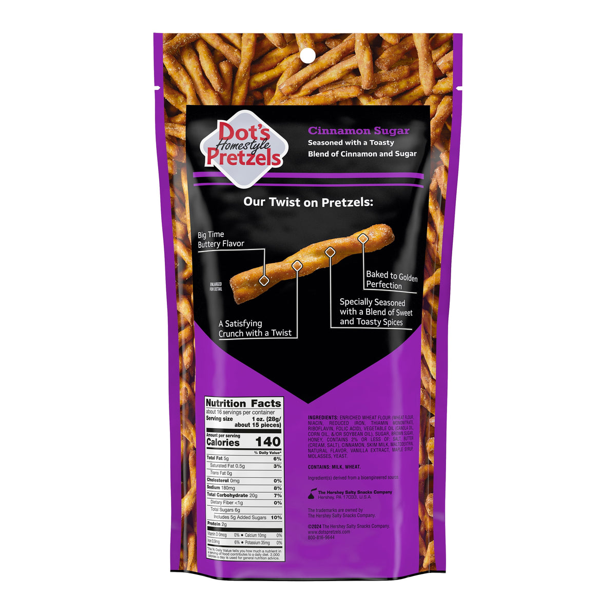 미국직구 닷츠 Homestyle Pretzels Cinnamon Sugar Seasoned Pretzel Twists Bag, 16 oz