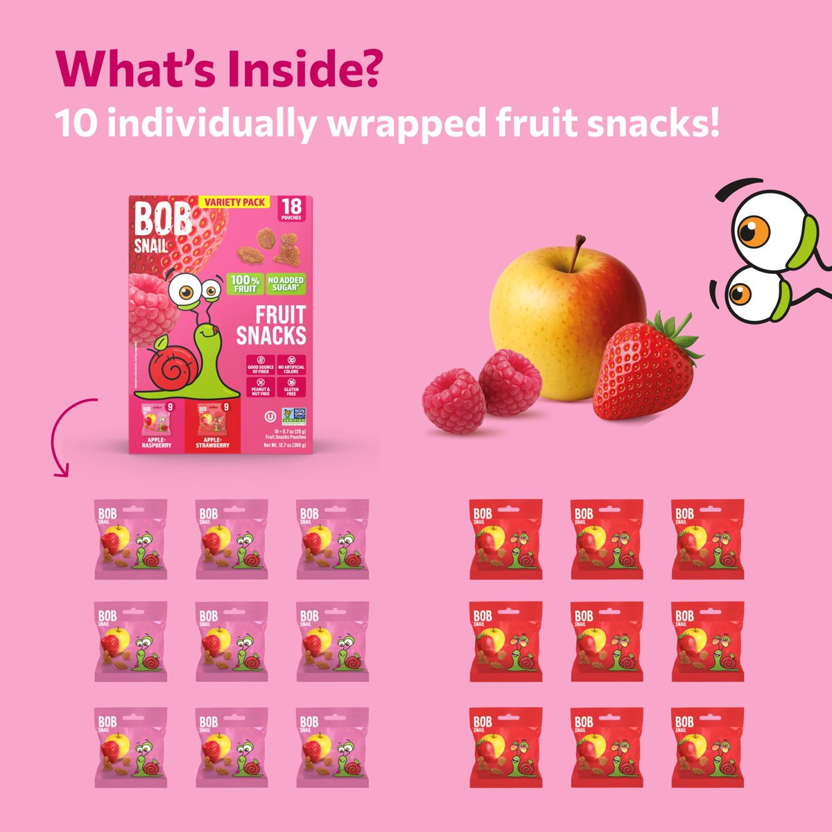미국직구 Bob Snail Fruit 20g / Bob Snail Fruit Snacks Variety Pack, Apple-Strawberry & Apple-R 4