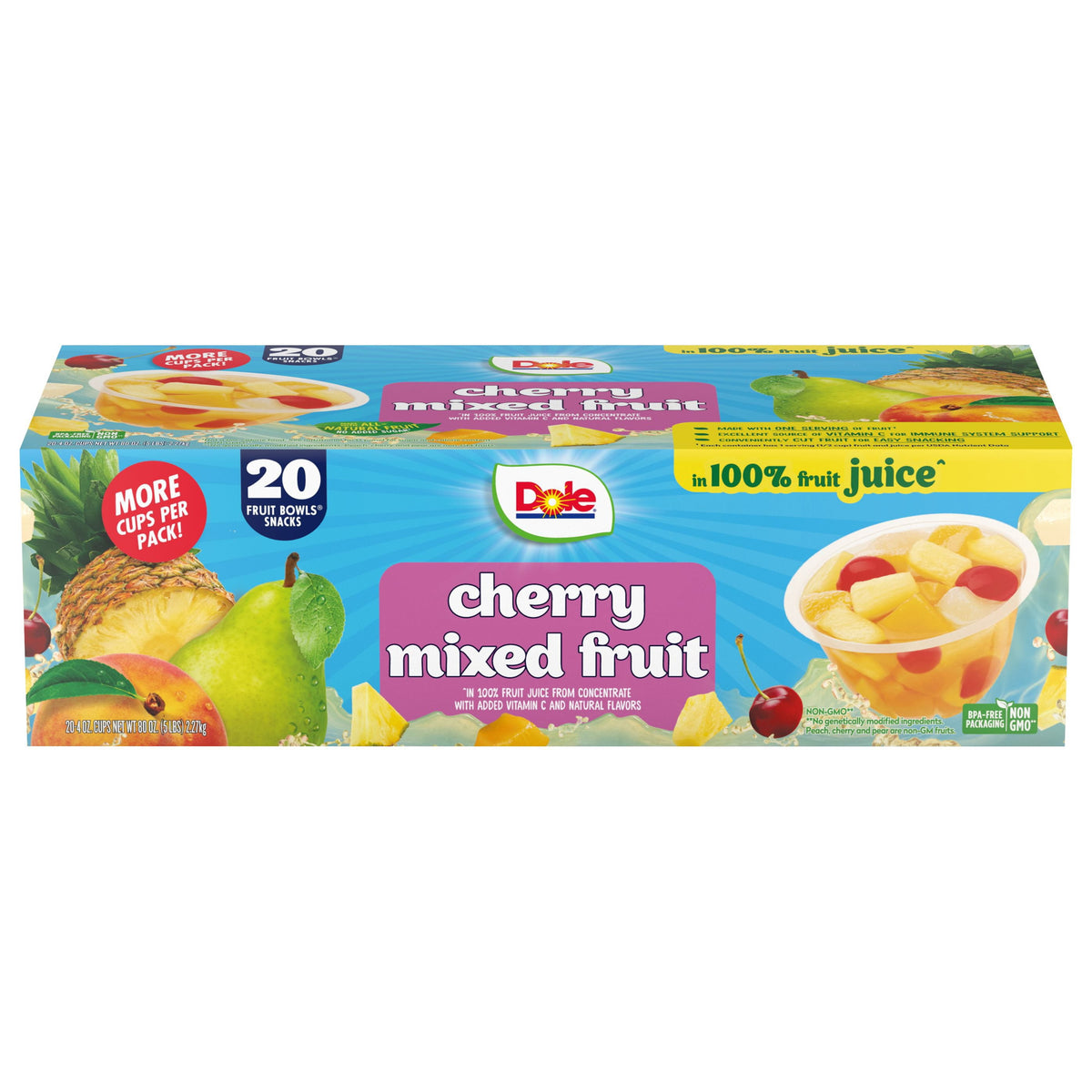 미국직구 Dole Fruit Bowls 113g / Dole Fruit Bowls Cherry Mixed Fruit in 100% Juice 113g, 20 pk. 1