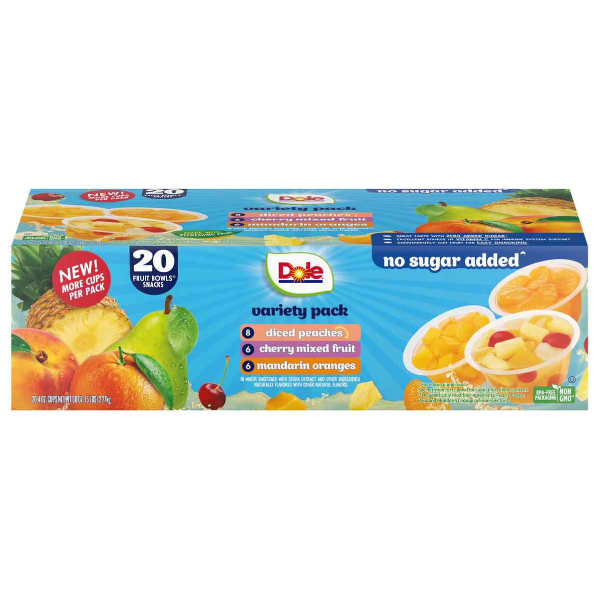 미국직구 Dole No Sugar 113g / Dole No Sugar Added Fruit Bowls in Water, Variety Pack, 113g, 20 pk. 1