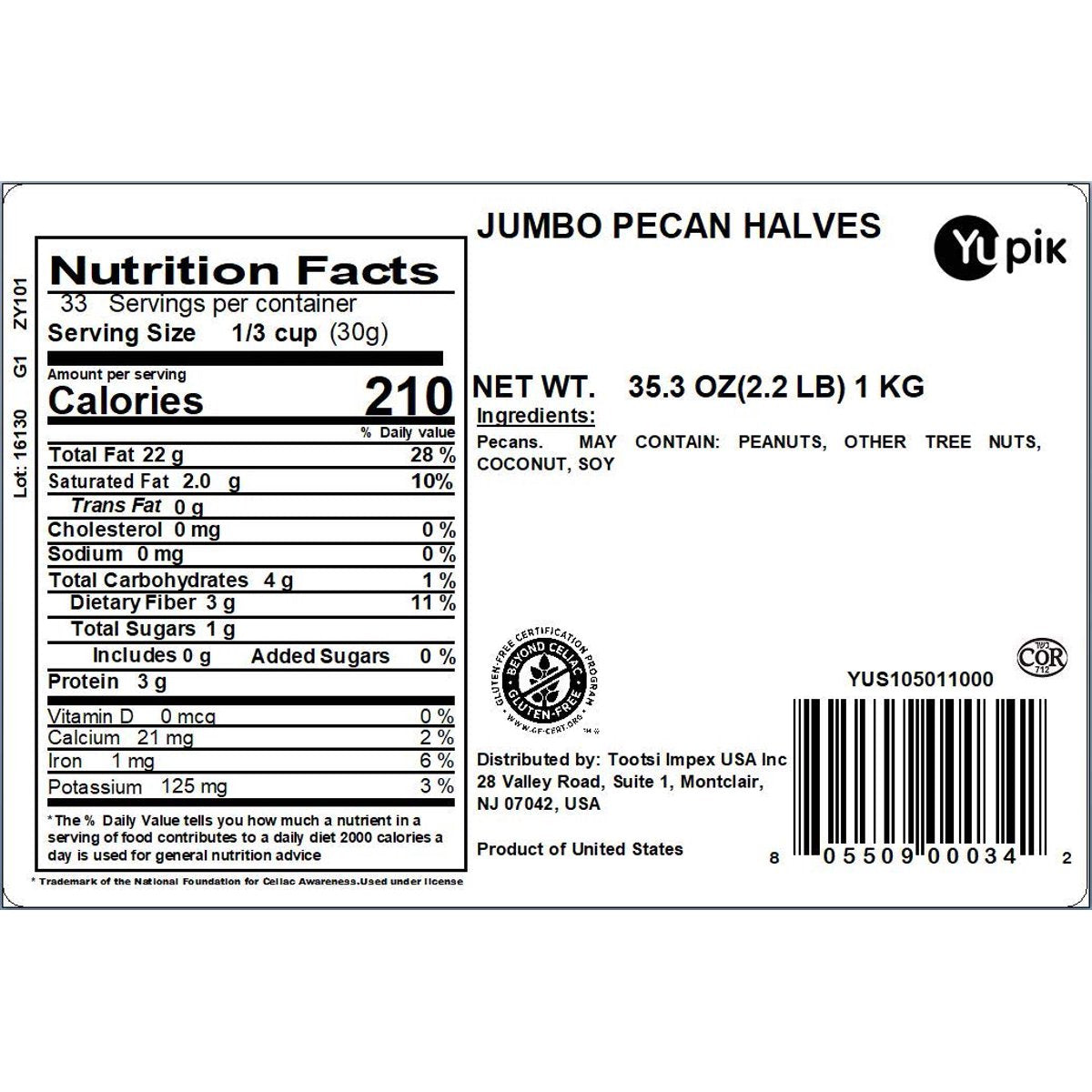 미국직구 Yupik Jumbo Pecans 견과 57g / Yupik Jumbo Pecans, Halves, 1 Bag, 2.2 lb, with Bybies Tr 2