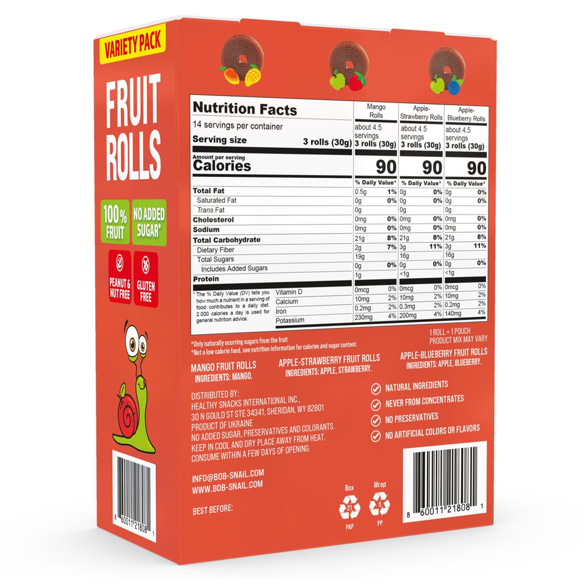 미국직구 Bob Snail Fruit 10g / Bob Snail Fruit Rolls Variety Pack, Mango, Apple-Strawberry, Ap 2