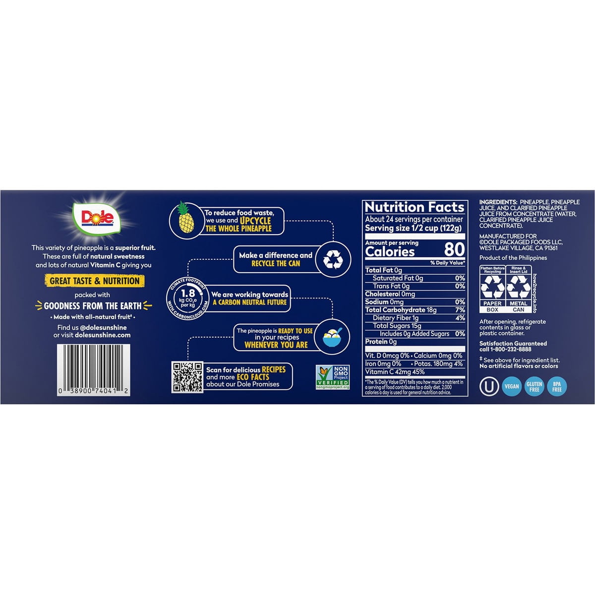 미국직구 Dole Tropical Gold 432g / Dole Tropical Gold Pineapple Chunks, 432g, 6 pk. 2