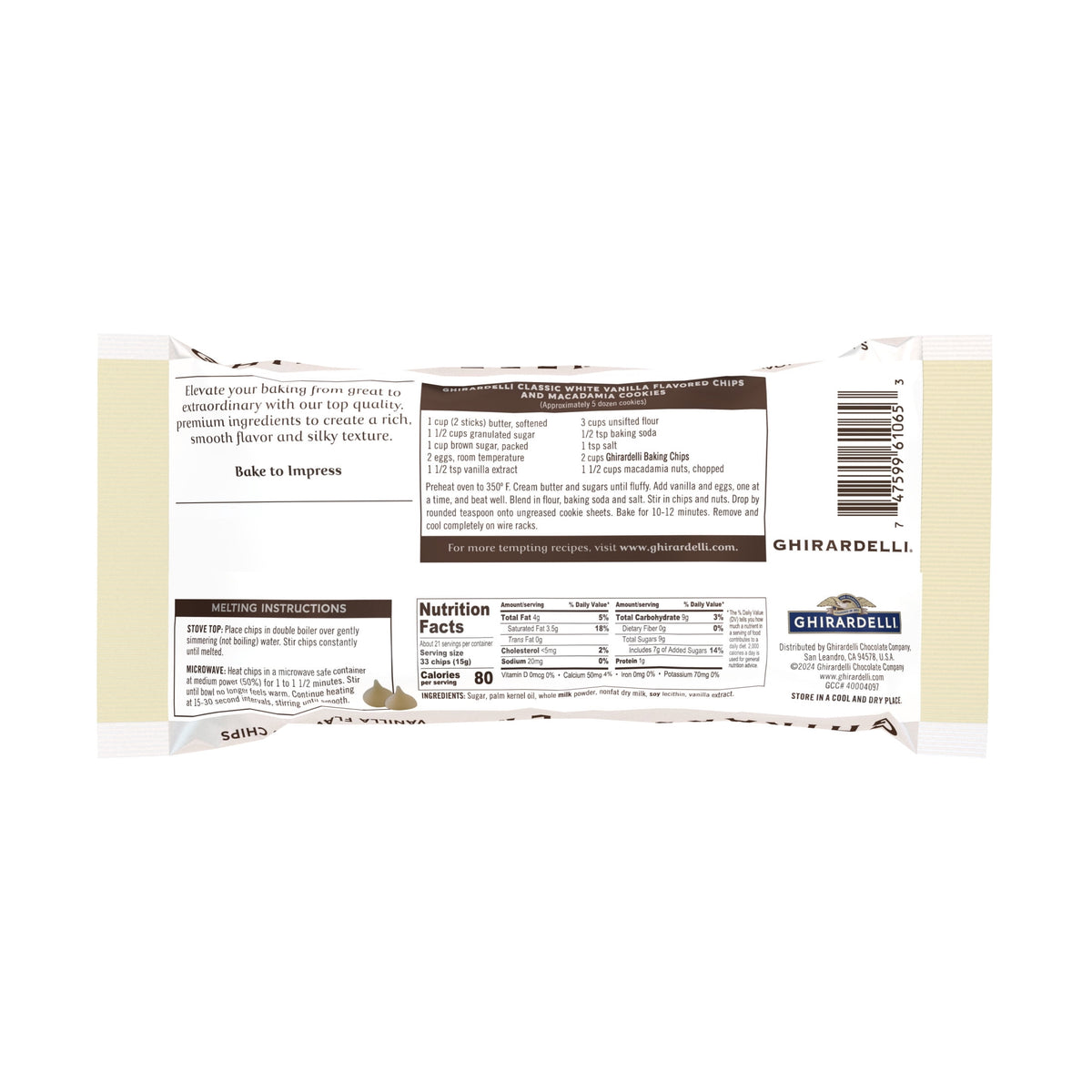 미국직구 기라델리 Classic White Vanilla Flavored Premium Baking Chips, 11 oz Bag