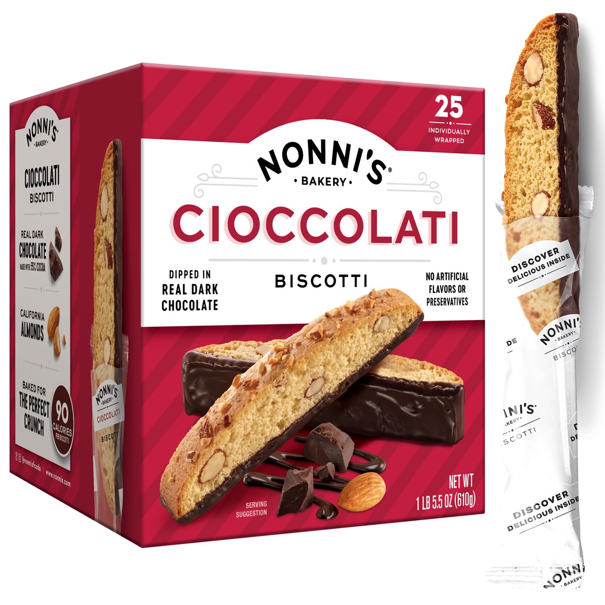미국직구 Nonni's Bakery 견과 610g 25팩 / Nonni's Bakery, Cioccolati Almond Biscotti, Individually 2