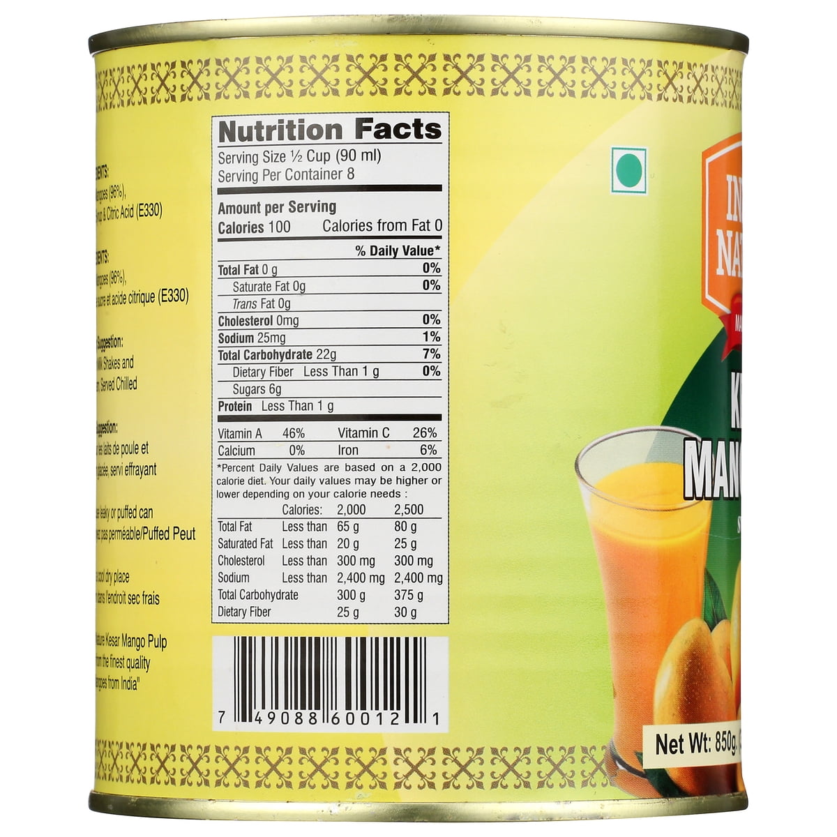 미국직구 India s Nature 850g / India’s Nature Sweetened Kesar Mango Pulp, 850g, 1 Count Jar 2