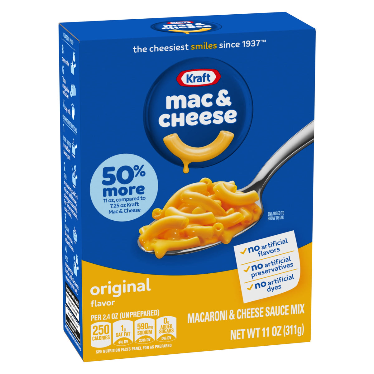 미국직구 크래프트 and Cheese, 1 Box, for Easy Dinner or Dinner Sides, Original Flavor, No Artificial Flavors, Preservatives or Dyes, 11 oz