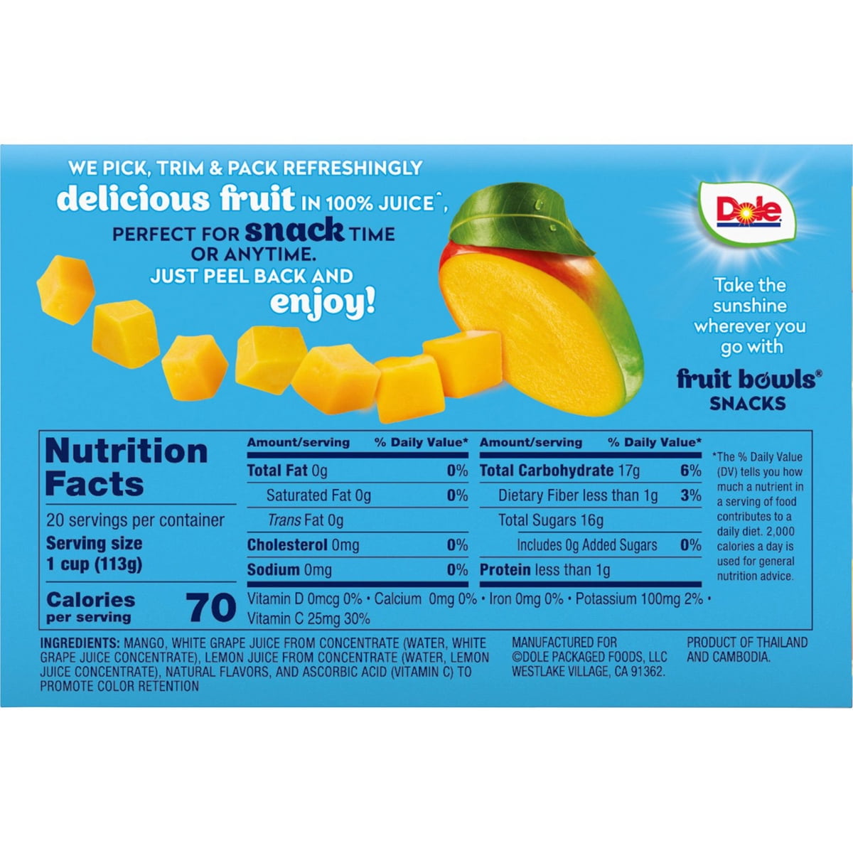미국직구 Dole Fruit Bowls 113g / Dole Fruit Bowls Diced Mango in 100% Juice, 113g, 20 pk. 4