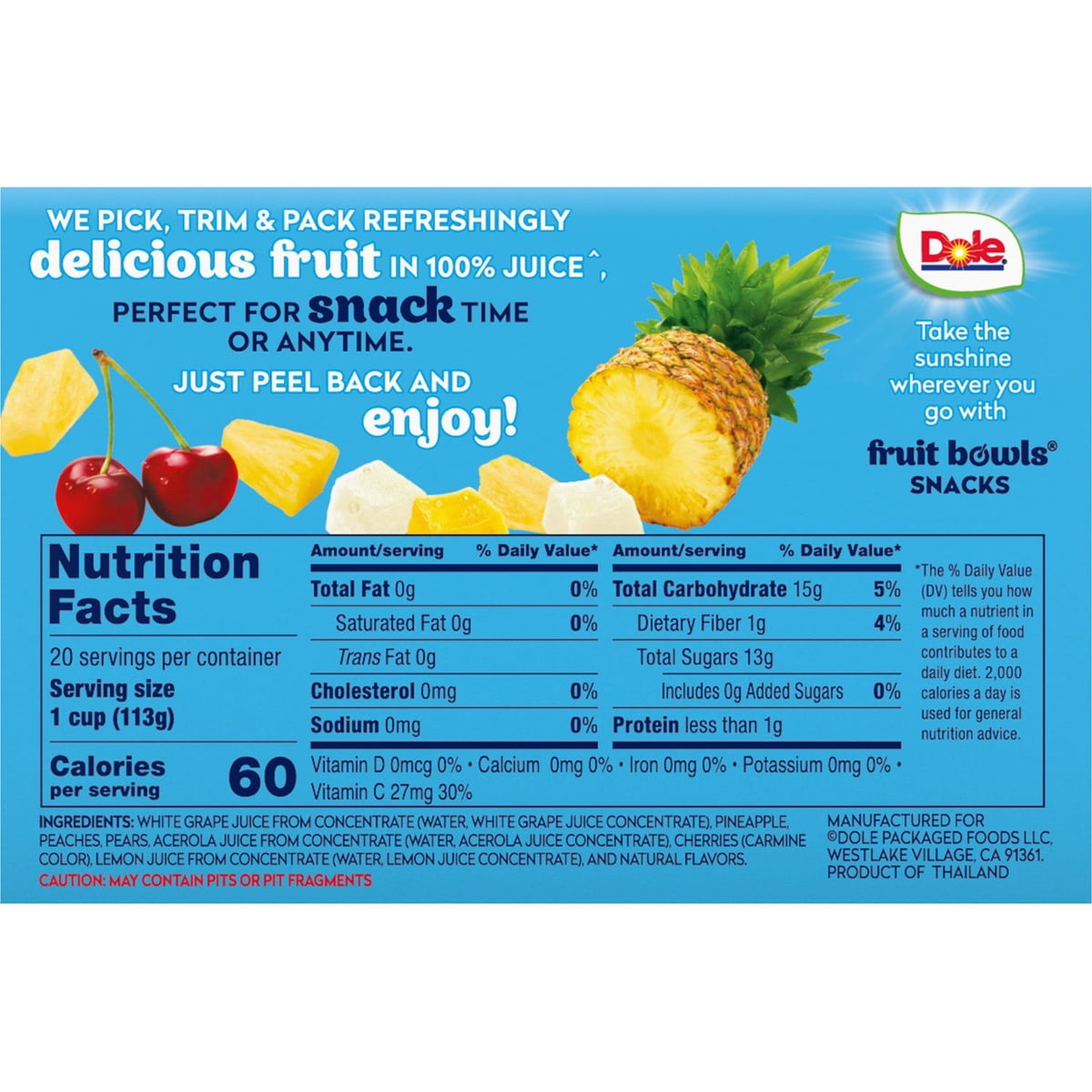 미국직구 Dole Fruit Bowls 113g / Dole Fruit Bowls Cherry Mixed Fruit in 100% Juice 113g, 20 pk 4