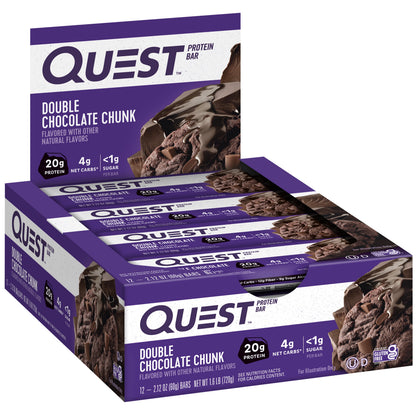미국직구 퀘스트 Protein Bar, Double Chocolate Chunk, High Protein, Gluten-Free, 12 Count
