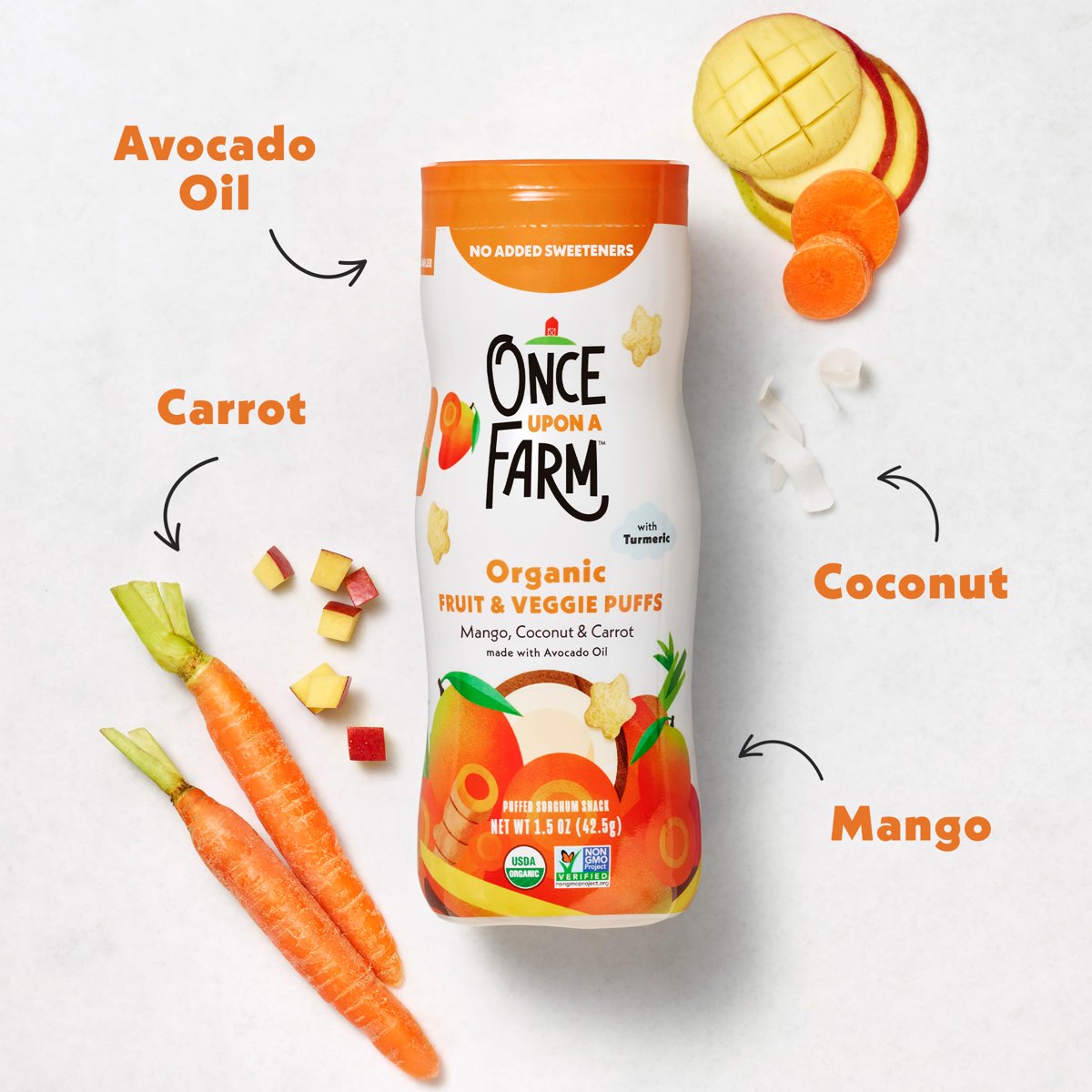 미국직구 견과 43g 12팩 / (Pack Of 12) Once Upon A Farm Puffs Mango Carrot Coconut 43g 2