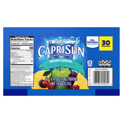 미국직구 카프리썬 Flavored with Other Natural Flavor Juice Drink Blend, 30 Pouches, for School Lunches and On-the-Go Hydration, Pacific Cooler, All Natural In