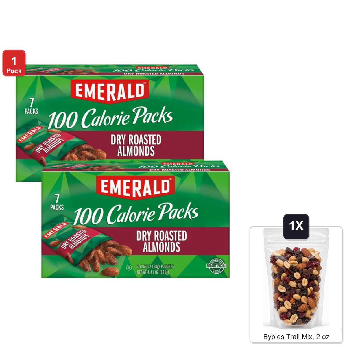 미국직구 Emerald Dry Roasted 견과 57g / Emerald Dry Roasted Almonds, 2 Boxes x 7 Counts, with Bybies Trail 1