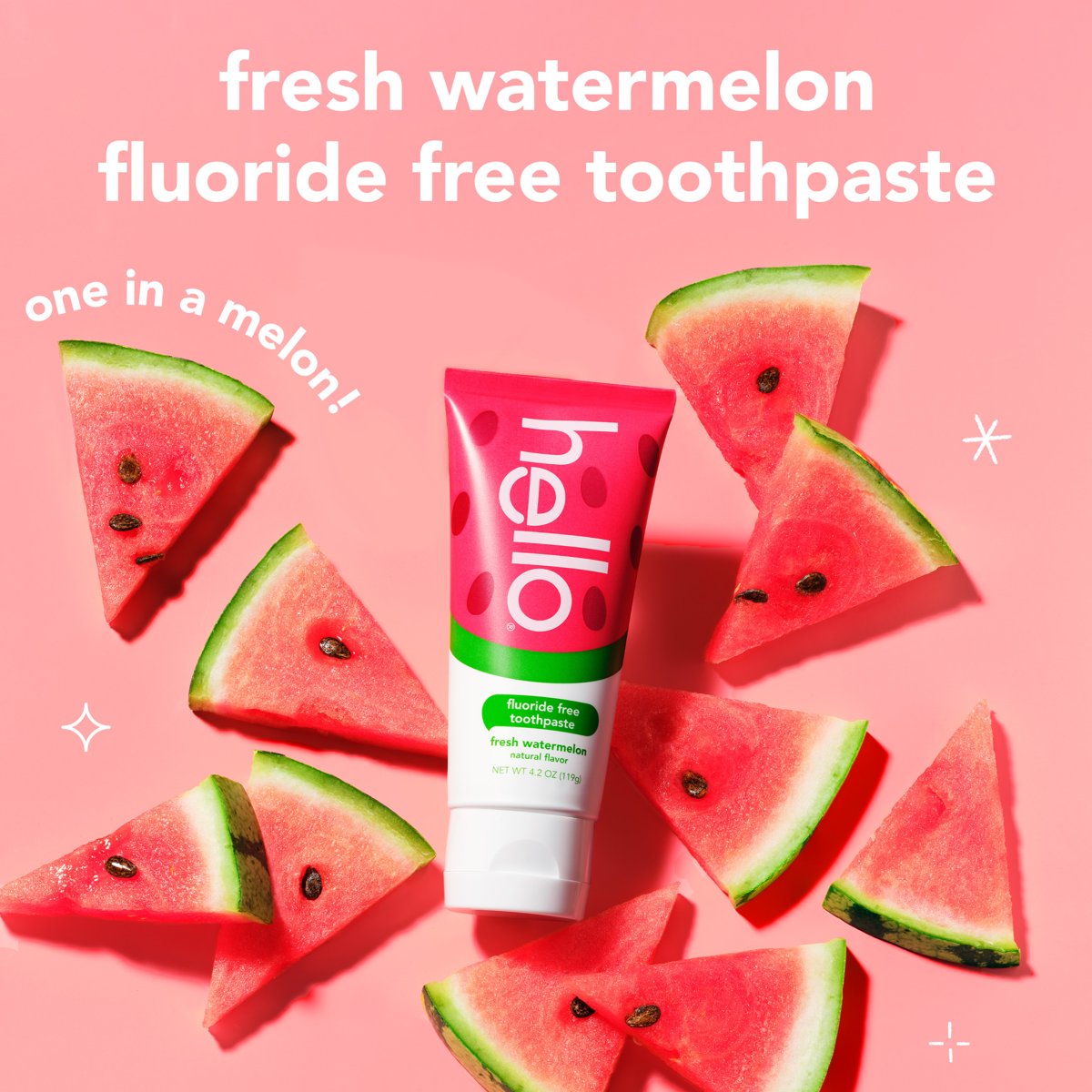 미국직구 hello Fresh Watermelon 119g / hello Fresh Watermelon Fluoride Free Kids Toothpaste, 1 4