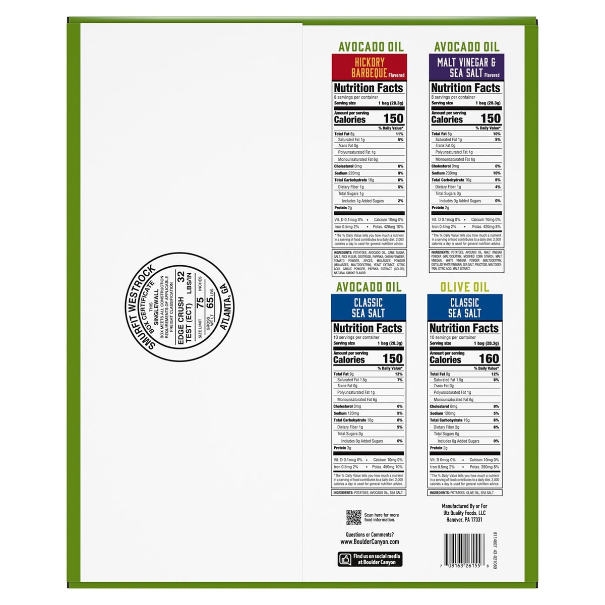 미국직구 Boulder Canyon Kettle 28g / Boulder Canyon Kettle Style Variety Pack Potato Chips, 28 3