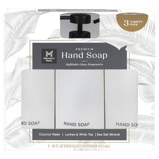 미국직구 멤버스마크 454g 3팩 / Member's Mark Variety Pack Hand Soap with Refillable Glass Dispensers 1