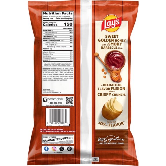 미국직구 Pack of 213g 3팩 / Pack of 3 Lay's Honey Barbecue Potato Chips Bag, 213g-With Bowl 3