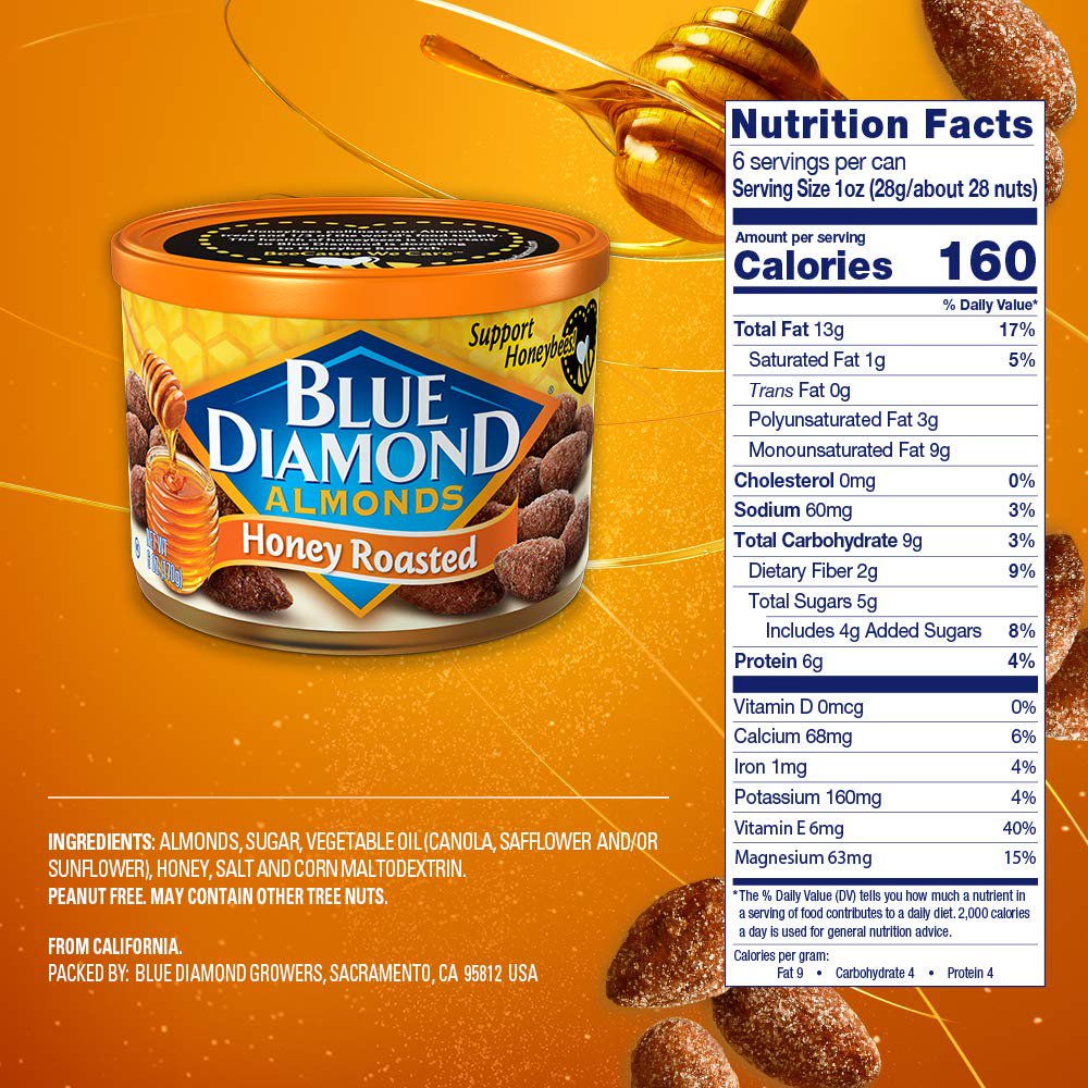 미국직구 Blue Diamond 견과 170g 2팩 / Blue Diamond, Almonds, Honey Roasted, 170g (170 g) Pack of  4