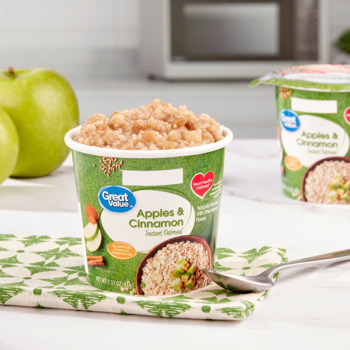 미국직구 Great Value Apples 43g 2팩 / Great Value Apples and Cinnamon Instant Oatmeal Cup, 43g, 3