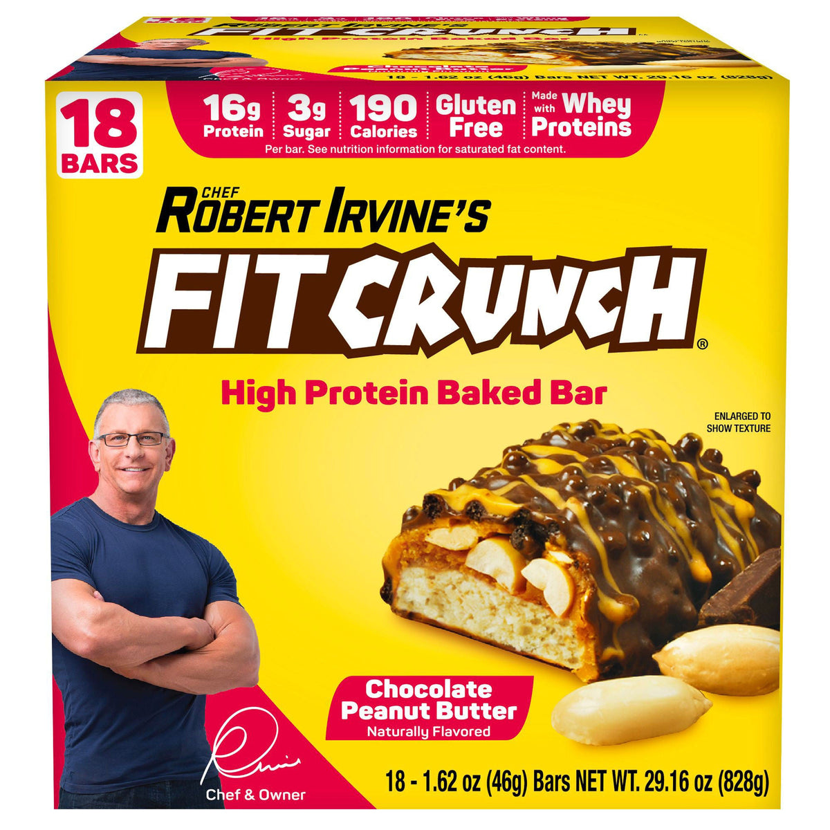 미국직구 FITCRUNCH 초콜릿 46g / FITCRUNCH Protein Bars, 16g Protein, Chocolate Peanut Butter, 46g, 18- 1