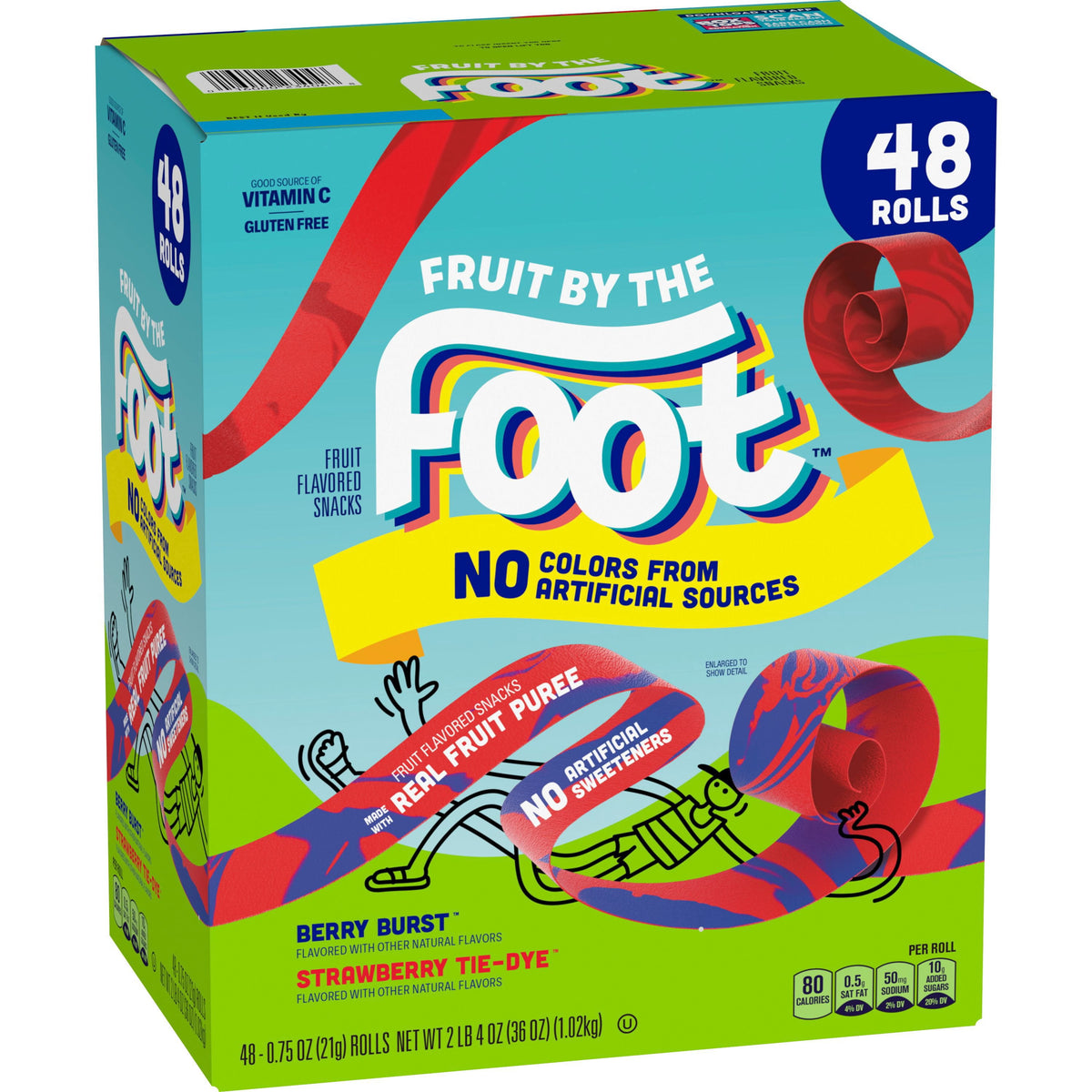 미국직구 Fruit By The 21g / Fruit By The Foot Tie-Dye Fruit Flavored Snacks Variety Pack, 21g, 48 1