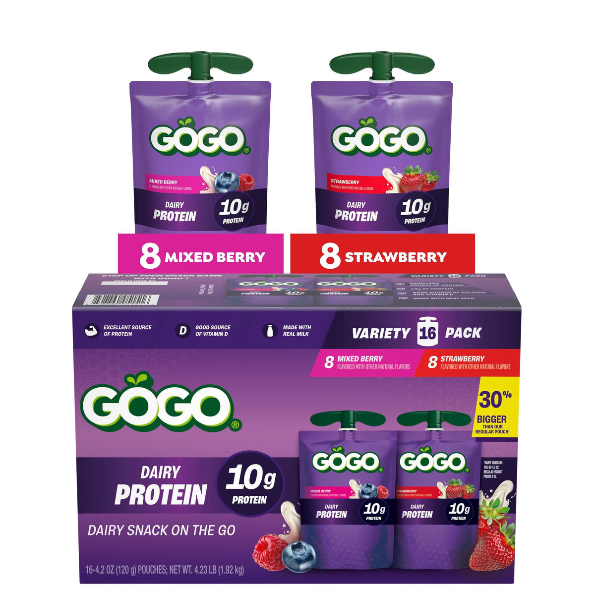 미국직구 GoGo Dairy 119g / GoGo Dairy Protein Pouches, Variety Pack, 119g, 16 pk. 1