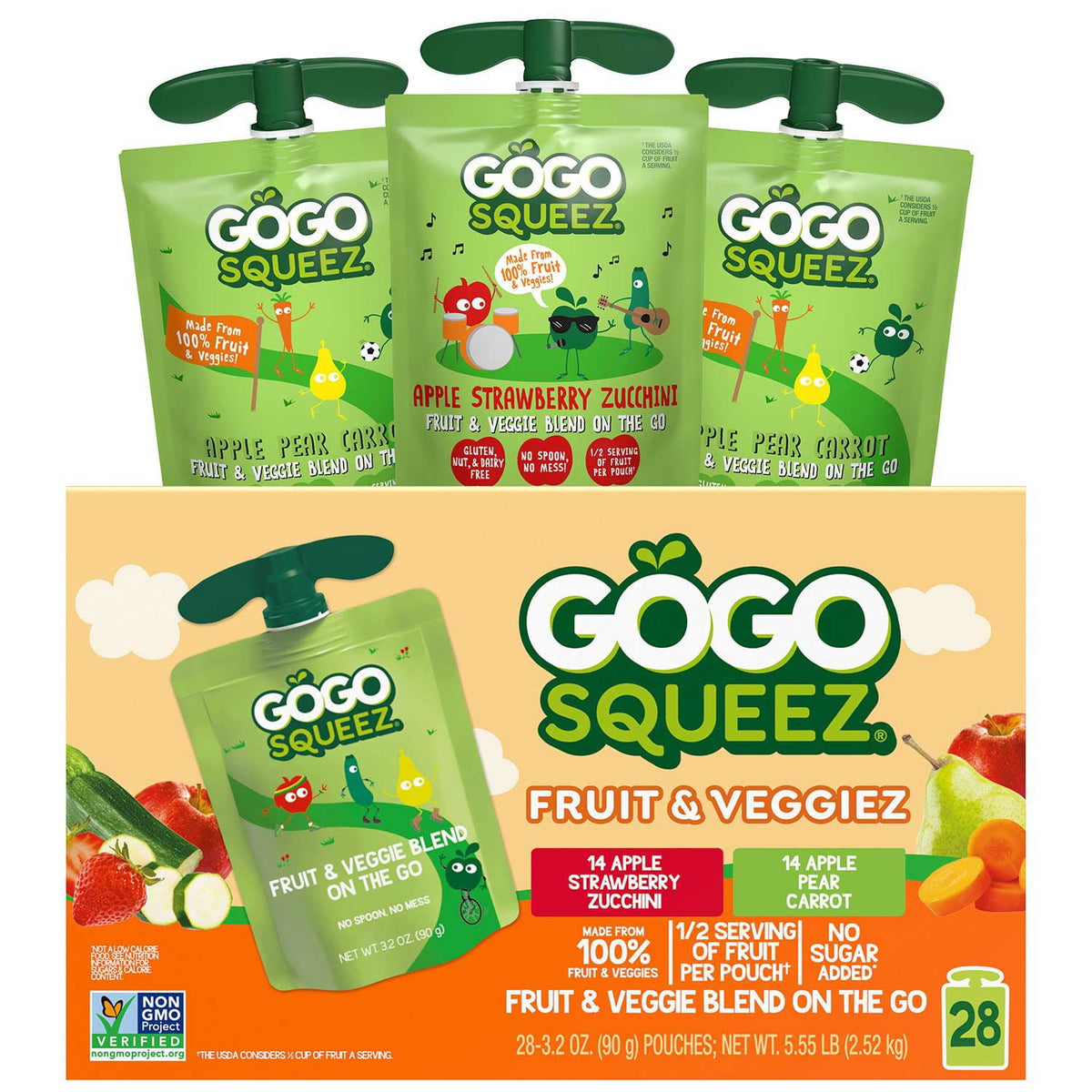 미국직구 GoGo SqueeZ Fruit 91g / GoGo SqueeZ Fruit & Veggiez No Sugar Added Applesauce Variety Pouches 1