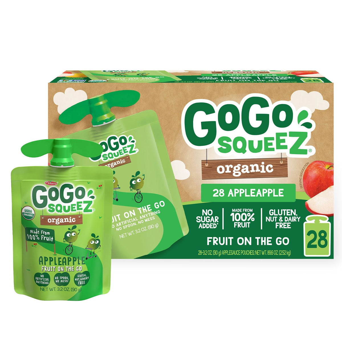미국직구 GoGo SqueeZ 91g 28팩 / GoGo SqueeZ Organic Applesauce Pouches, Apple Apple, 91g, 28 ct. 1