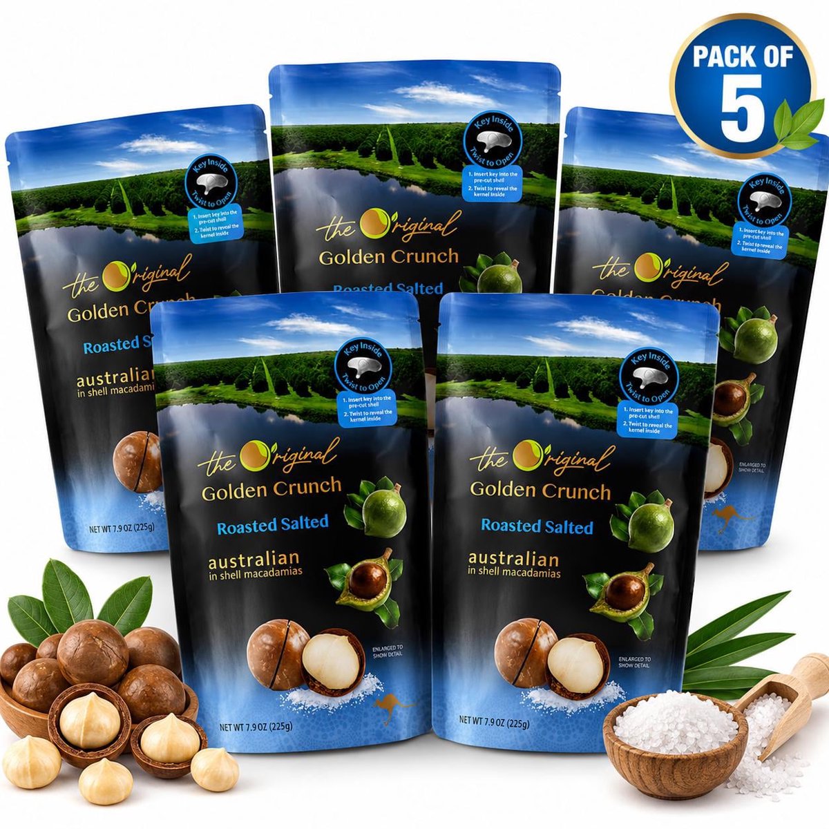 미국직구 Golden Crunch Roasted 견과 224g / Golden Crunch Roasted Salted Macadamia Nuts in Shell, Premium A 1