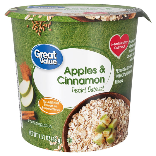 미국직구 Great Value Apples 43g 2팩 / Great Value Apples and Cinnamon Instant Oatmeal Cup, 43g, 2 Pack Bu 1