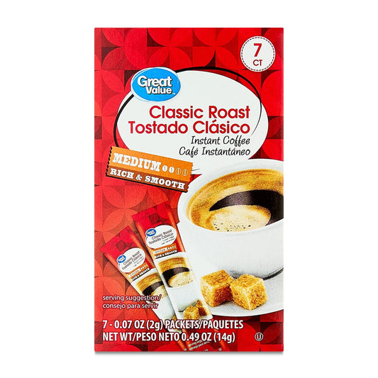 미국직구 Great Value 커피 14g / Great Value Classic Roast Instant Coffee, Medium, 14g, 7 Count x2 Bund 1
