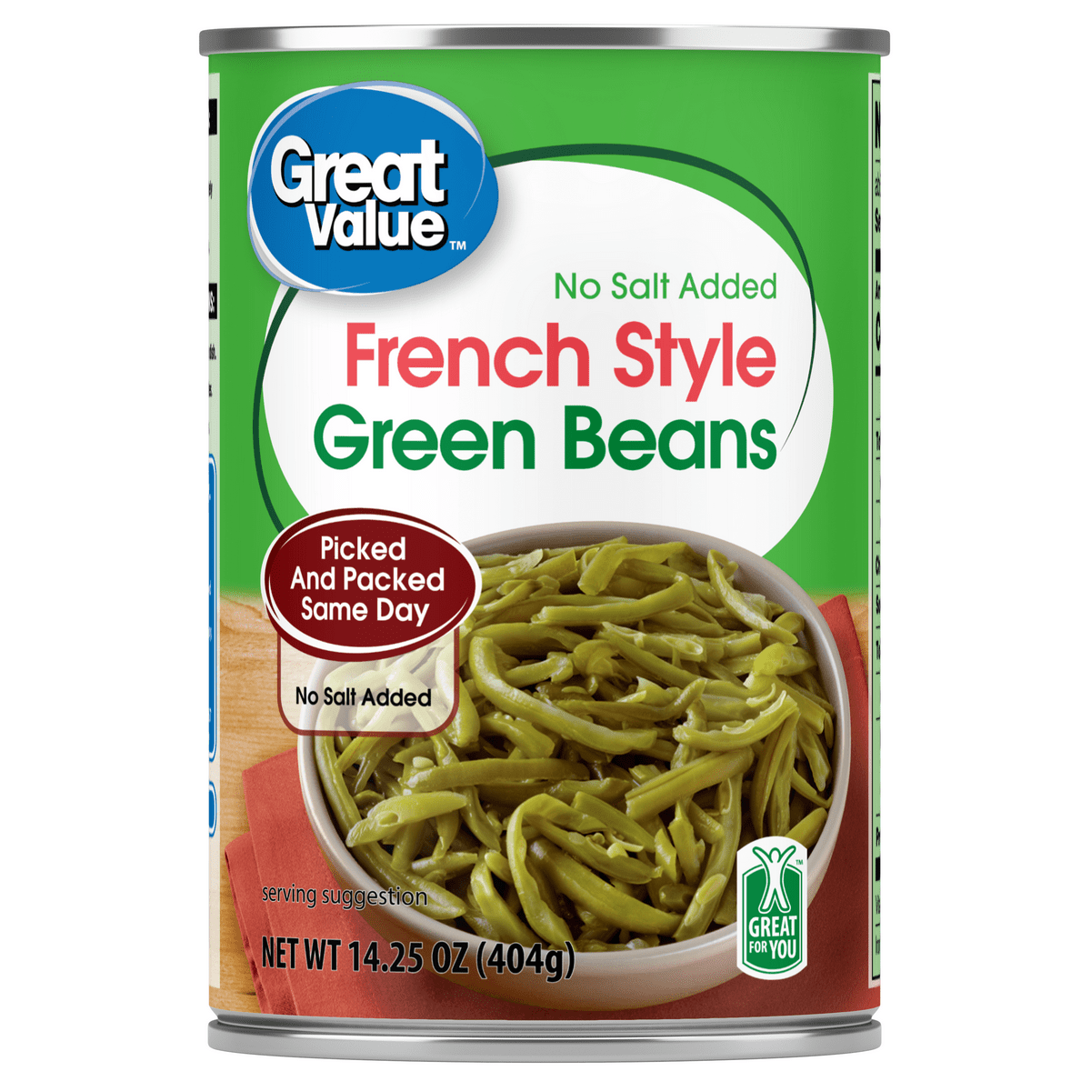미국직구 Great Value French 404g 2팩 / Great Value French Style Green Beans, No Salt Added, Gluten-Free,  1